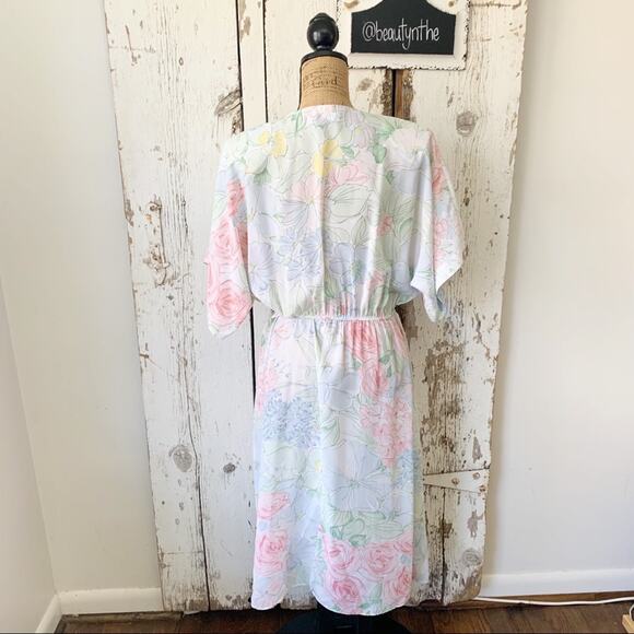 Vintage Pellini by Von Bramlett floral sheer blouson modest dress 80s USA made - Picture 8 of 14